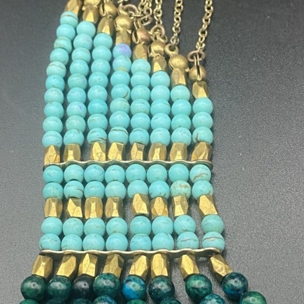Nakamol Signed Necklace Layered Natural Stone Turquoise Bib Gold Bead  Anthro SW - Picture 8 of 11